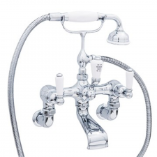 Perrin & Rowe  Wall Mounted Bath Mixer - White Lever Handles